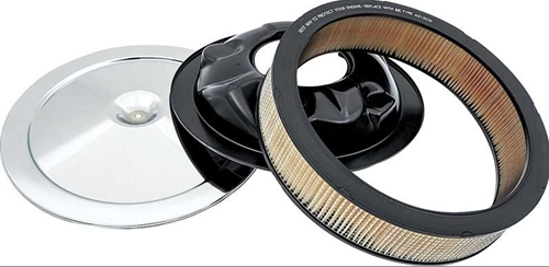 Open Element Air Cleaner Kit with Curved Service Instructions Chrome Lid, Base, and Filter, Angle 3