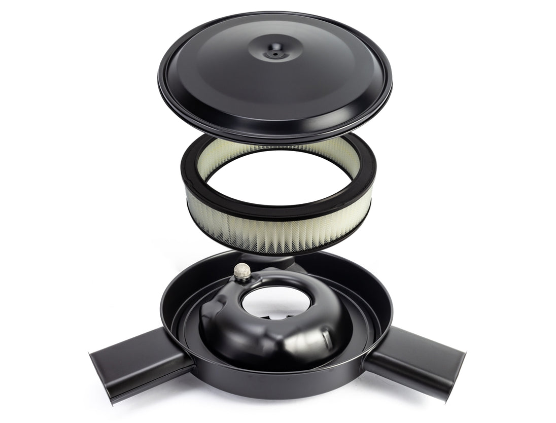 1970 - 1972 Nova Air Cleaner Element Filter Kit, Dual Snorkel, Black Lid