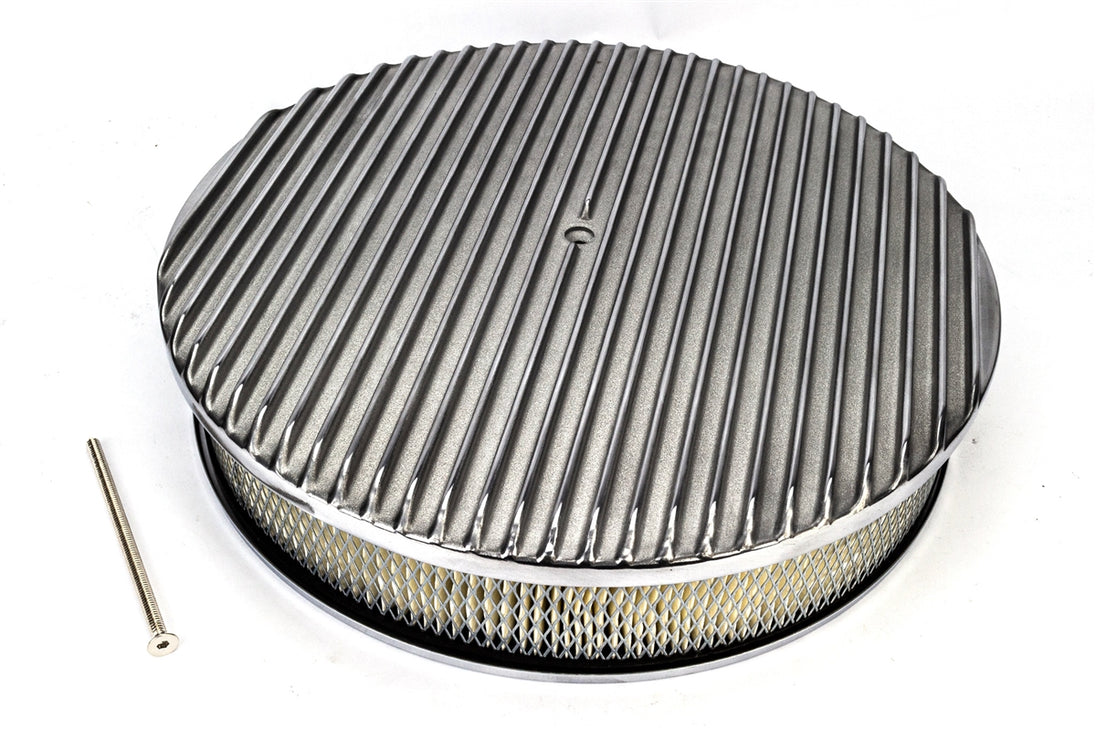 Air Cleaner Assembly, Round Open Element, POLISHED ALUMINIUM Finned Classic Ribbed Design