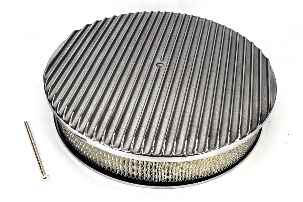 Air Cleaner Assembly, Round Open Element, POLISHED ALUMINIUM Finned Classic Ribbed Design