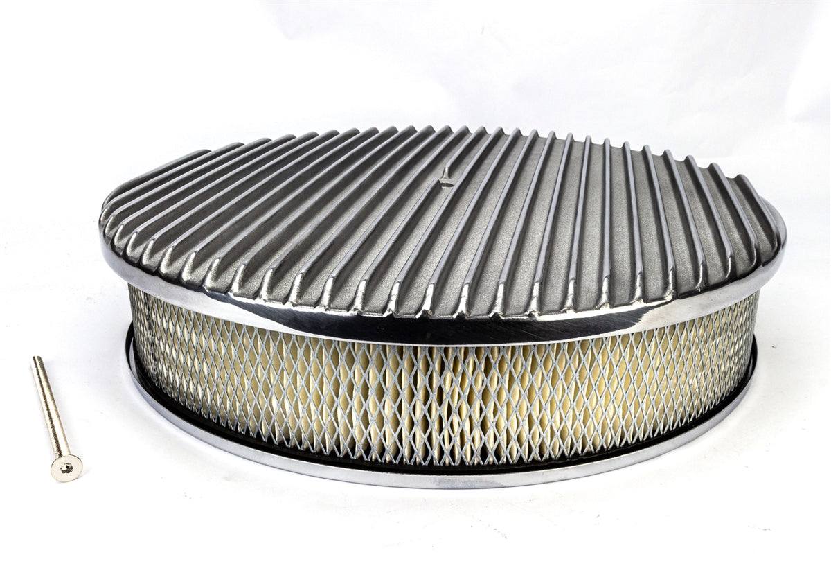 Air Cleaner Assembly, Round Open Element, POLISHED ALUMINIUM Finned Classic Ribbed Design, Angle 3
