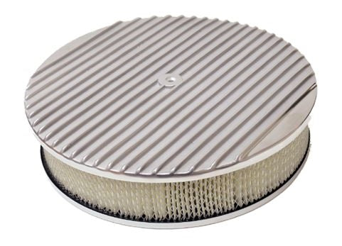 Air Cleaner Assembly, Round Open Element, POLISHED ALUMINIUM Finned Classic Ribbed Design, Angle 6