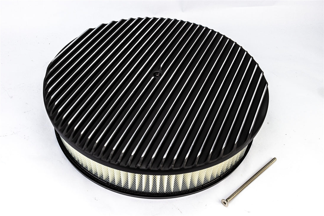 Air Cleaner Assembly, Round Open Element, BLACK ALUMINIUM Finned Classic Ribbed Design