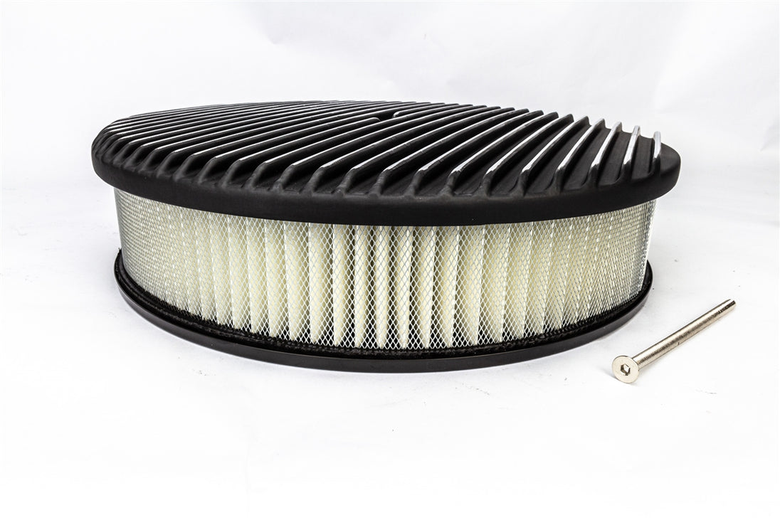 Air Cleaner Assembly, Round Open Element, BLACK ALUMINIUM Finned Classic Ribbed Design, Angle 3