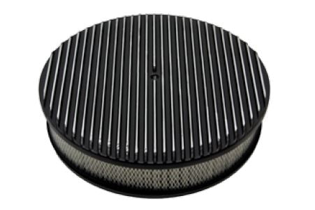 Air Cleaner Assembly, Round Open Element, BLACK ALUMINIUM Finned Classic Ribbed Design, Angle 6