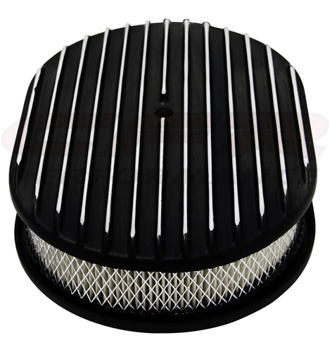 Air Cleaner Assembly, 12" Oval Open Element, BLACK ALUMINIUM FULL FINNED