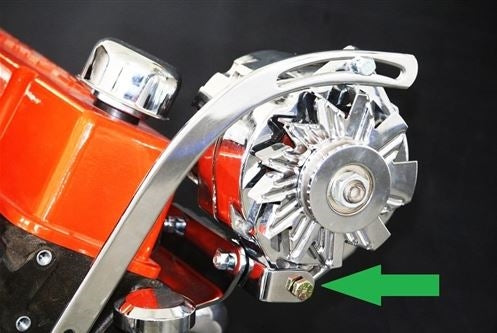 1966 - 1968 Alternator Bracket, Small Block with Headers, Lower, Chrome, Angle 2