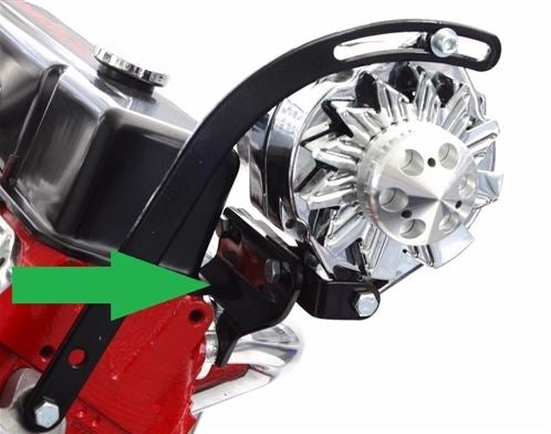 1966 - 1968 Chevelle and Nova Lower Alternator Adapter Bracket, Small Block with Headers, Black, Angle 2