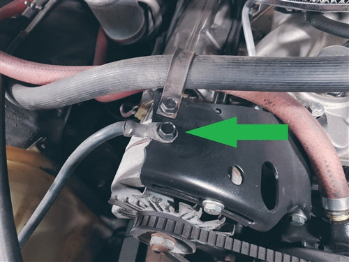 1969 - 1974 Chevelle or Nova Small Block Negative Battery Cable Ground to Upper Alternator Bracket Bolt, Angle 2