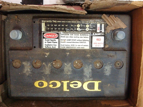 NOS GM Delco Yellow Top Post Battery, Angle 2