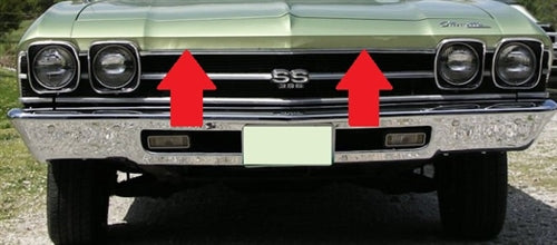 1968 - 1969 Chevelle Header Panel Upper Grille Chrome Trim Molding, Angle 2