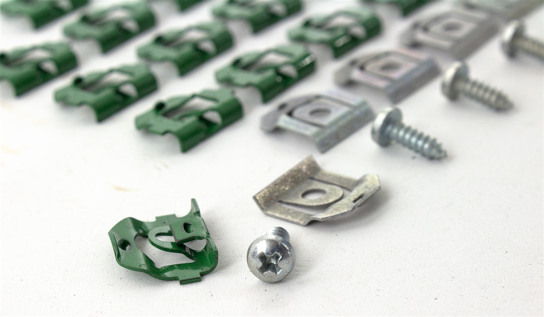 1964 - 1967 Chevelle Windshield Chrome Moulding Clips Set, 32 Pieces, Angle 3