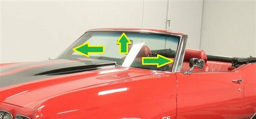 1968 - 1972 Chevelle Convertible Front Windshield Chrome Moldings Set, 3 Pieces