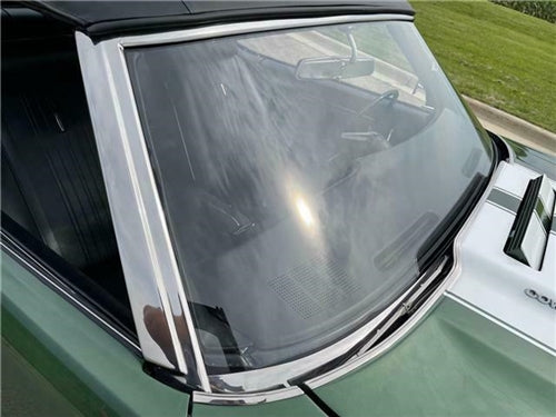 1968 - 1972 Chevelle Convertible Front Windshield Chrome Moldings Set, 3 Pieces, Angle 3