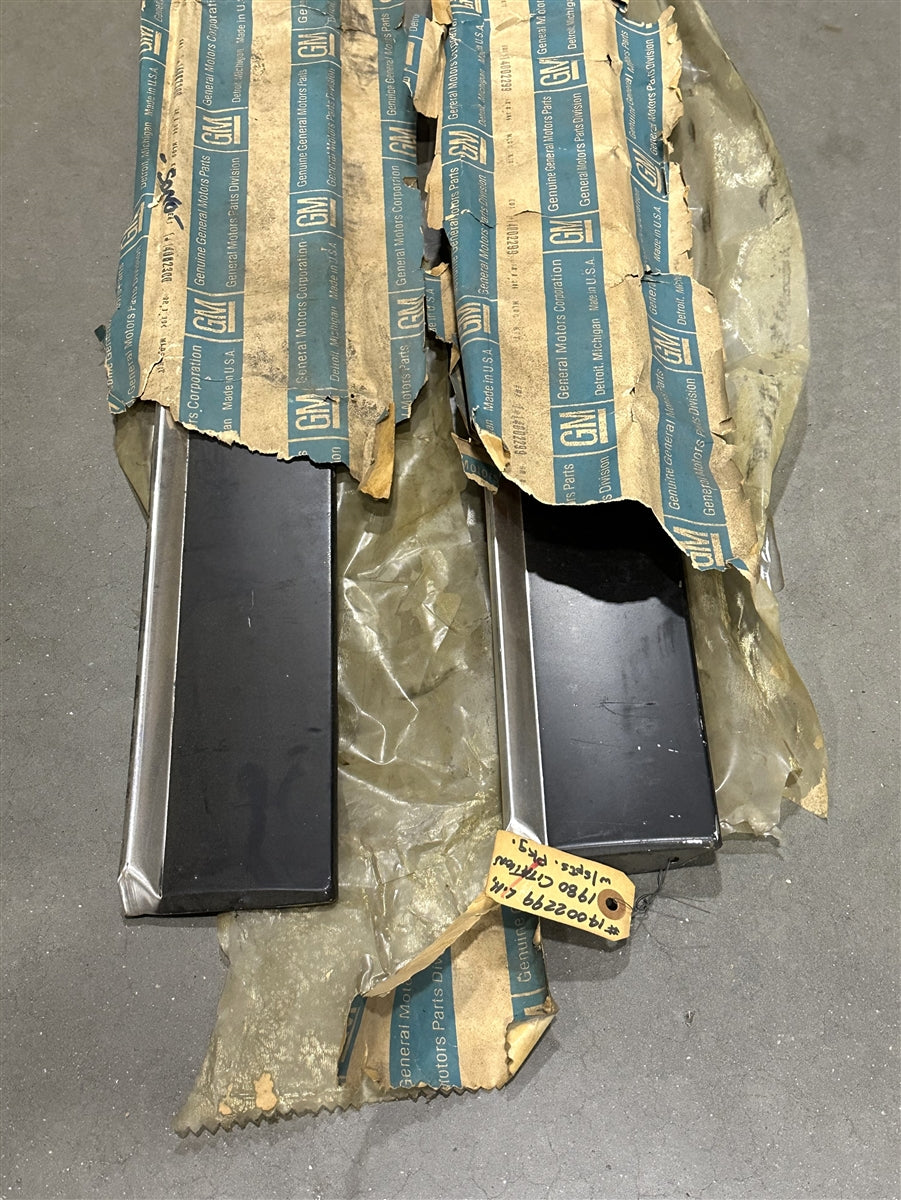 1980 Chevrolet Citation Rocker Panel Chrome Trim Moldings, Original GM NOS, Pair, Angle 2