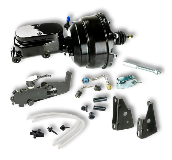 Black Power Brake Booster / Black Master Cylinder / Black Proportioning Valve Kit with Brackets: 8 Inch Dual Diaphragm, DISC / DISC