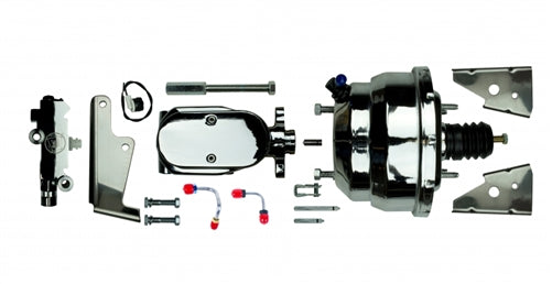 1964 - 1974 Chevelle / Nova 8" Dual CHROME Booster with Brackets, CHROME Master Cylinder & Prop Valve Kit, Angle 2
