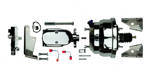 1964 - 1974 Chevelle / Nova 8" Dual CHROME Booster with Brackets, CHROME Master Cylinder & Prop Valve Kit, Angle 2
