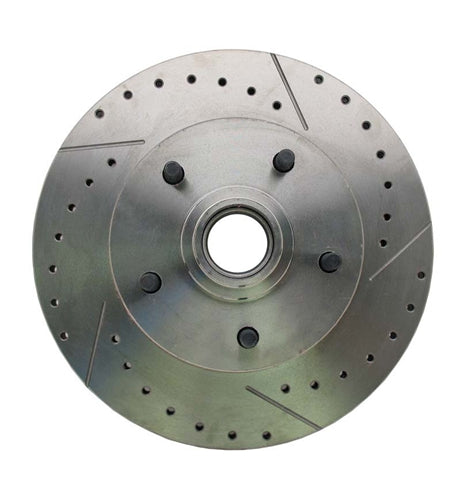 1964 - 1972 Chevelle 4 Wheel Power Disc Brake Conversion Kit, Red Calipers with Drilled and Slotted Rotors, Angle 4