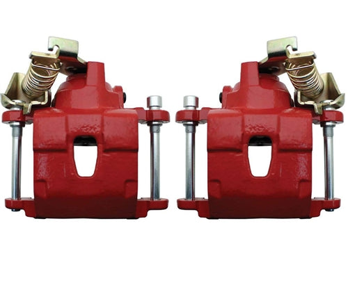 1964 - 1972 Chevelle 4 Wheel Power Disc Brake Conversion Kit, Red Calipers with Drilled and Slotted Rotors, Angle 5