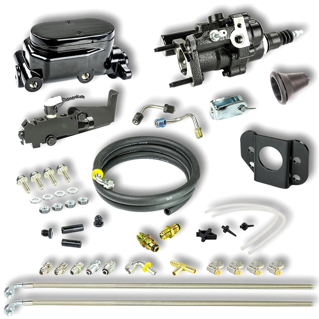 Photo of a 1966 - 1972 Chevelle & Nova Hydraulic Brake Assist Hydro-Boost, Black Aluminum Master Cylinder, Combination Valve Kit, Disc / Disc