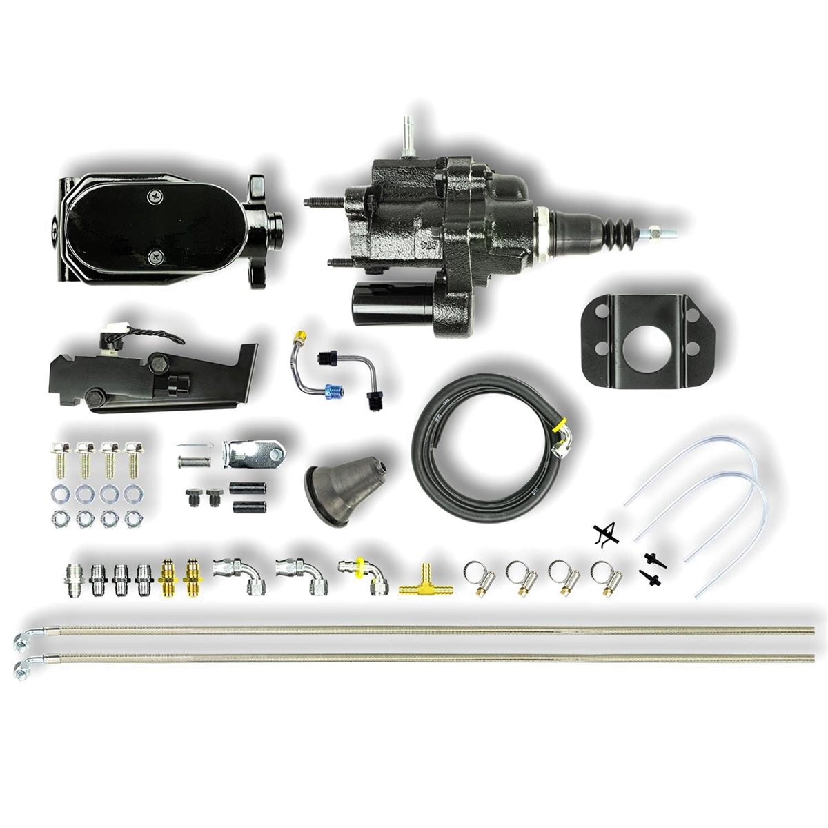 Photo of a 1966 - 1972 Chevelle & Nova Hydraulic Brake Assist Hydro-Boost, Black Aluminum Master Cylinder, Angle 2