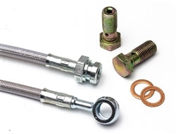 1966 - 1972 Front Disc Brake Braided Stainless Steel Flex Hoses and Banjo Bolts Kit, 7/16 Inch, Angle 2