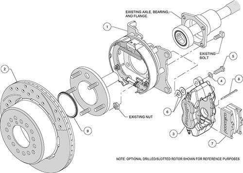 1966 - 1972 Chevelle and 1968 - 1972 Nova Wilwood Forged Dynalite Big Brake Rear Disc Brake Kit Red Calipers, Angle 4