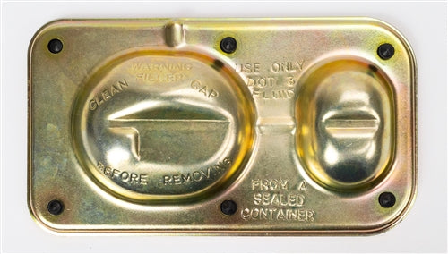 1970 - 1972 Chevelle and Nova Master Cylinder Lid Cover OE Style - Gold Plated, Angle 2