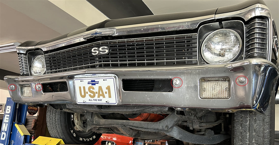 a 1968 - 1972 Nova Front and Rear Chrome Head Carriage Bumper Bolt Set, Large Head Original Style, Angle 3