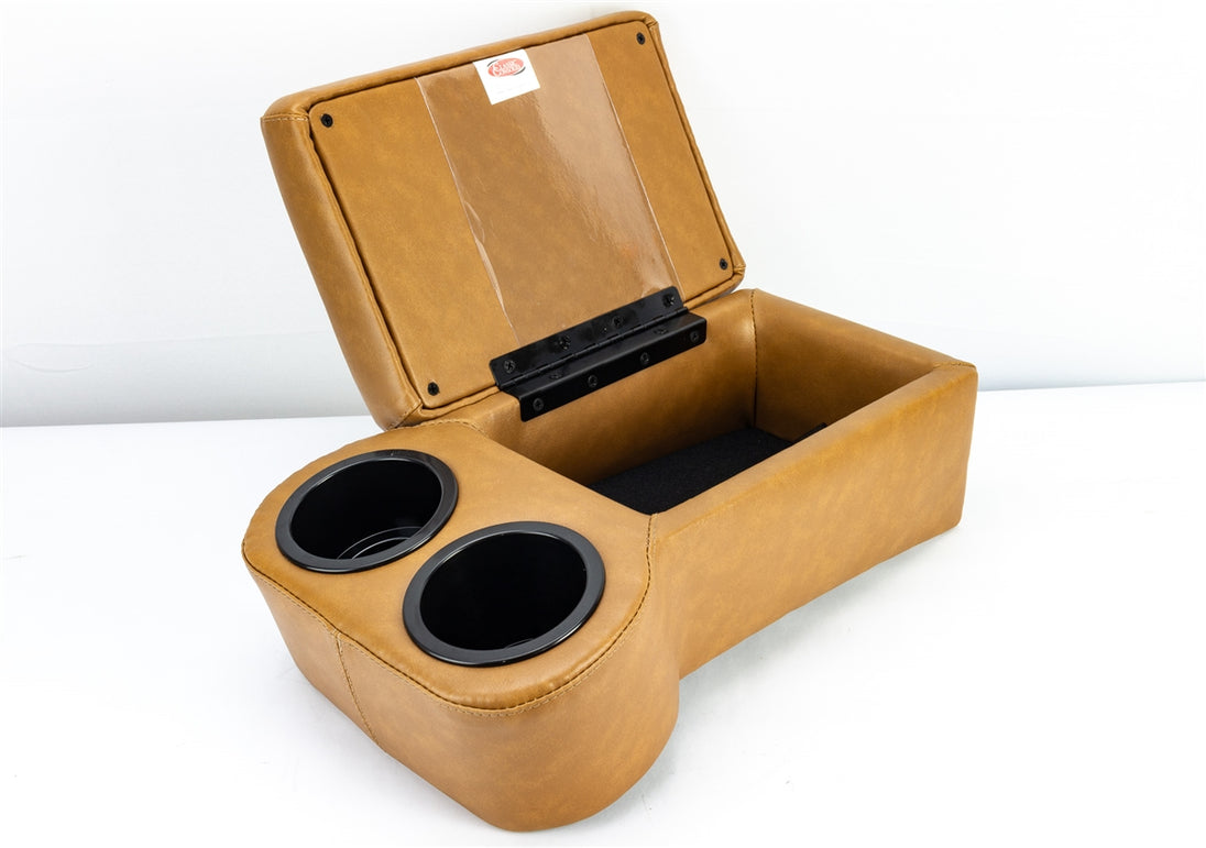 Images of a Nova and Chevelle Universal Custom Bench Seat Center Console with Cup Holders and Padded Arm Rest Door, Angle 2