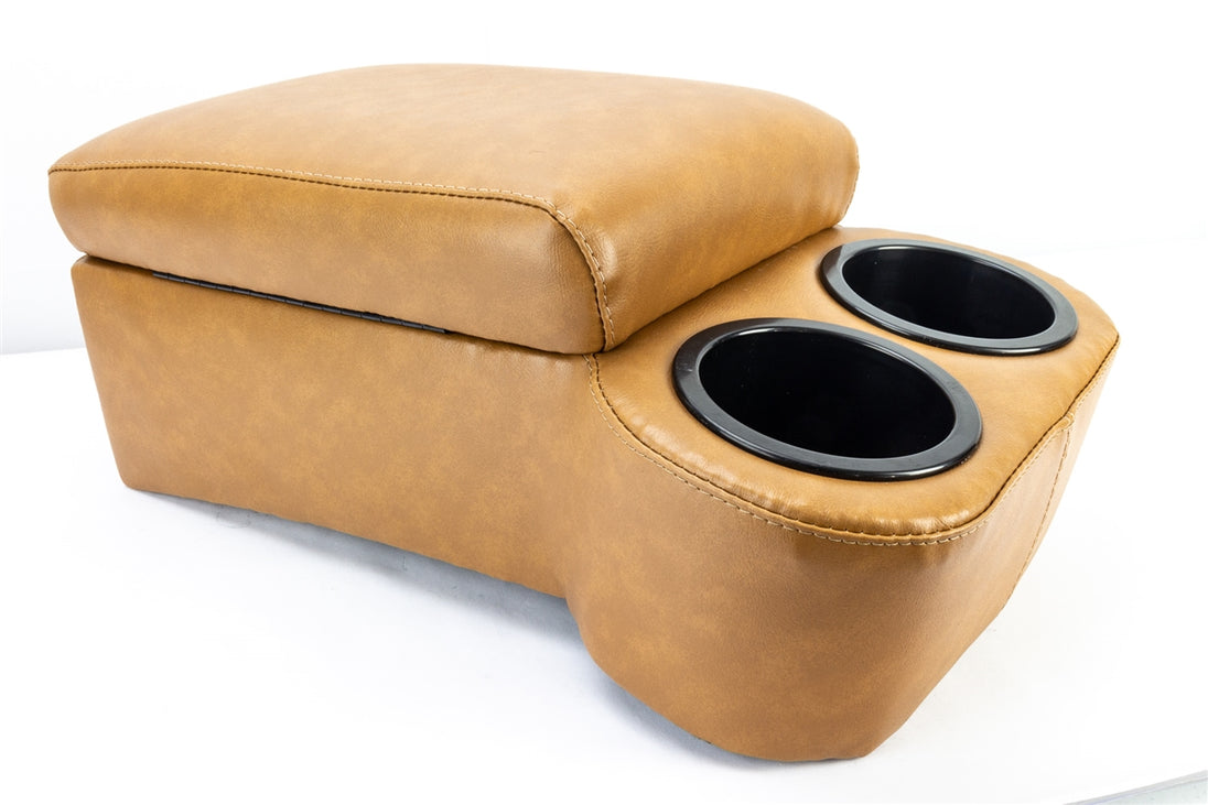 Images of a Nova and Chevelle Universal Custom Bench Seat Center Console with Cup Holders and Padded Arm Rest Door, Angle 3