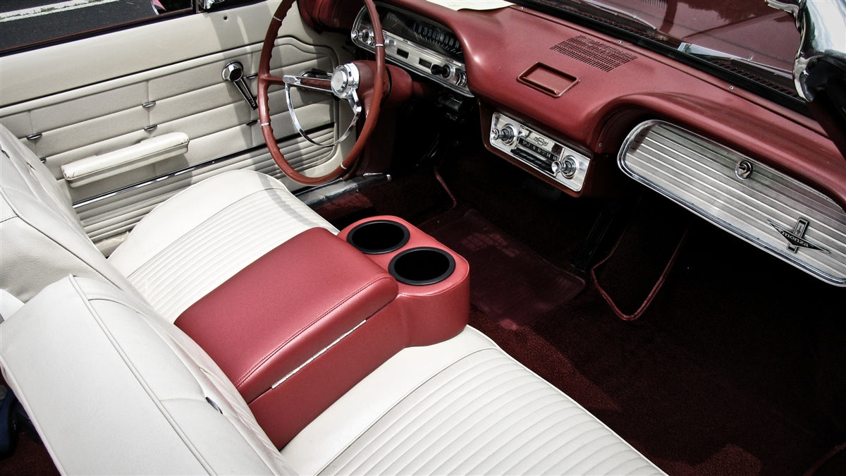 Images of a Nova and Chevelle Universal Custom Bench Seat Center Console with Cup Holders and Padded Arm Rest Door, Angle 6