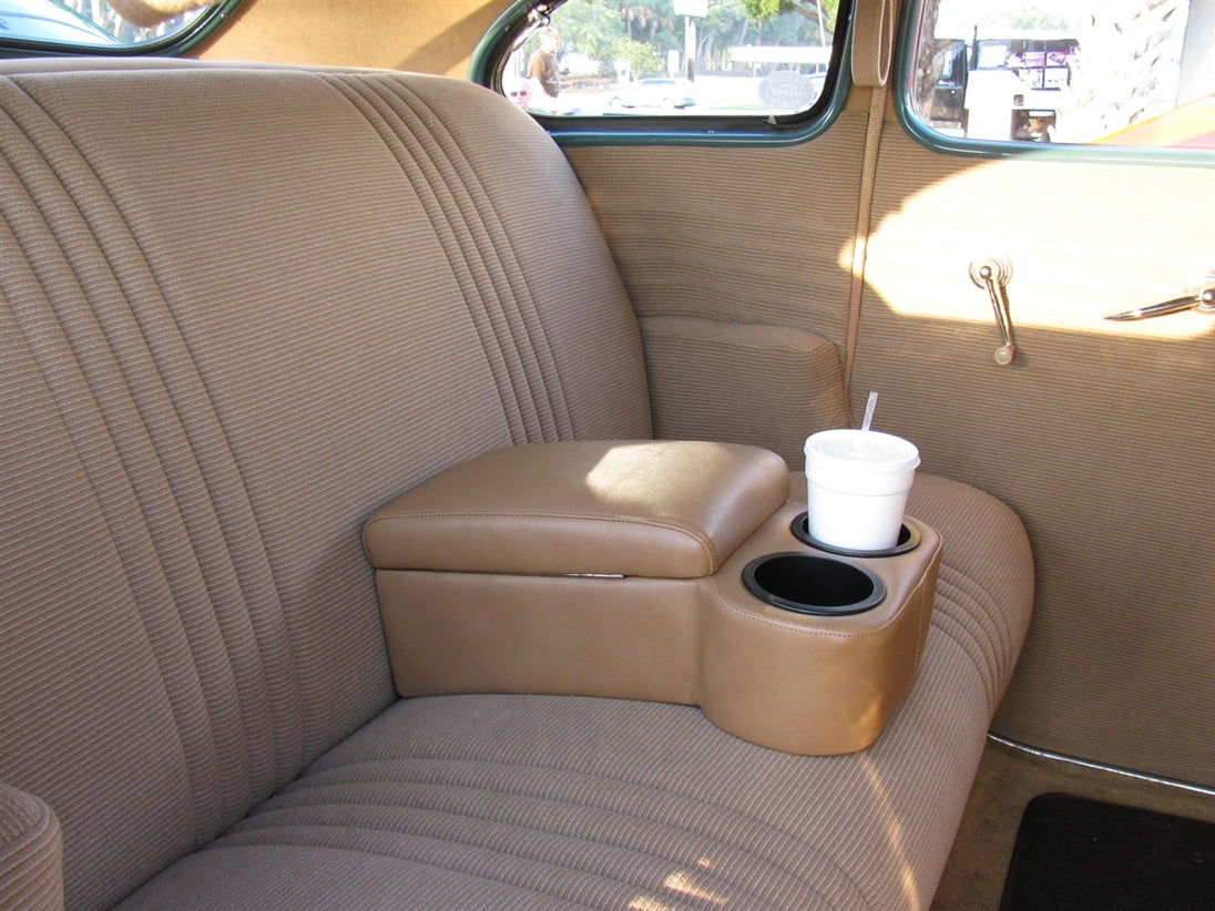 Images of a Nova and Chevelle Universal Custom Bench Seat Center Console with Cup Holders and Padded Arm Rest Door, Angle 7