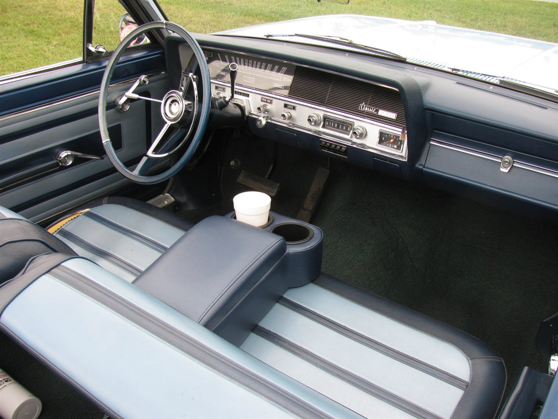 Images of a Nova and Chevelle Universal Custom Bench Seat Center Console with Cup Holders and Padded Arm Rest Door, Angle 8