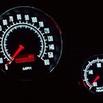60s Muscle Custom 6 Gauge Set, Speedo, Tach, Volt, Oil, Water and Fuel with Polished Aluminum Bezels, Angle 8