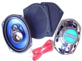 Rear Deck Chrome Speakers Set 6" x 9" with Flat Grill Covers 200Watts