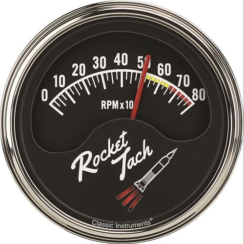 Vintage Style Rocket Tach, 8000 RPM, Angle 3