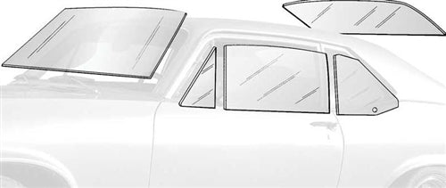 1968 -1972 Nova 2 Door Glass Kit, Clear, Without Antenna, Complete Set