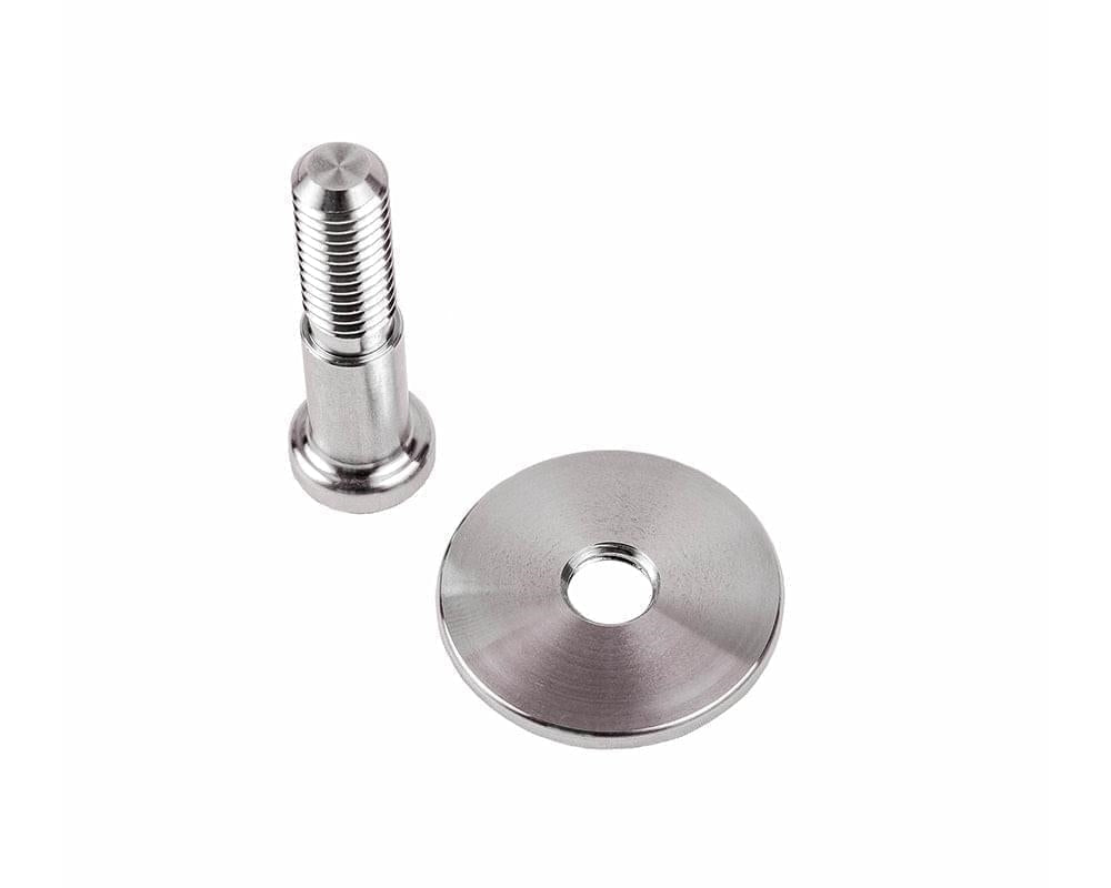 1967 - 1981 Custom STAINLESS STEEL Door Jamb Striker Bolts with a Natural Machined Finish, Pair, Angle 3