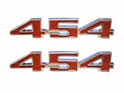 Red and Chrome Custom 454 Fender Emblems, PAIR