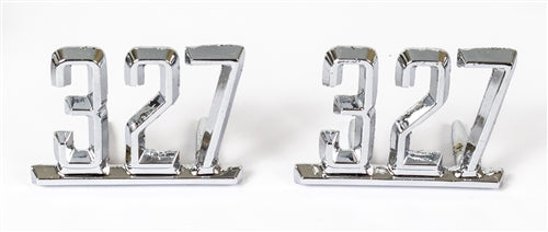 1965 - 1967 Front Fender 327 Emblems, Pair, GM NOS 3865834, Angle 3