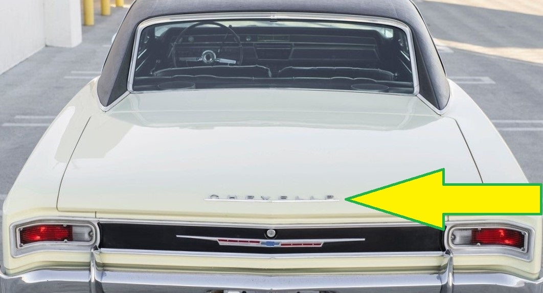 1966 Malibu Rear Chevelle Trunk Deck Lid Script Emblem, Angle 2