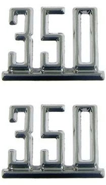 1965 - 1967 Chevelle Fender Emblems, "350" Engine Size, Chrome, Pair