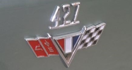 1965 - 1967 Chevelle Fender Emblem, "427" Engine Size, Chrome, Each, Angle 2