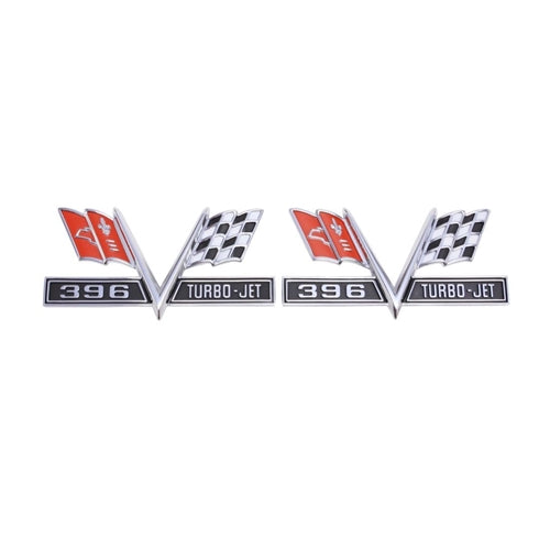 1965 - 1967 Chevelle Premium Quality Front Fender V-Flag with "396 TURBO-JET" Emblems, Pair
