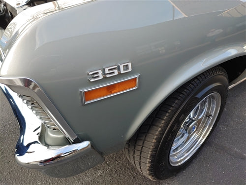 1970 - 1974 Nova Front Fender Emblem "350", Each, Angle 2