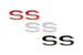 Custom SS Emblem, Super Sport with RED, WHITE, and BLACK Inserts, Peel and Stick, Angle 4