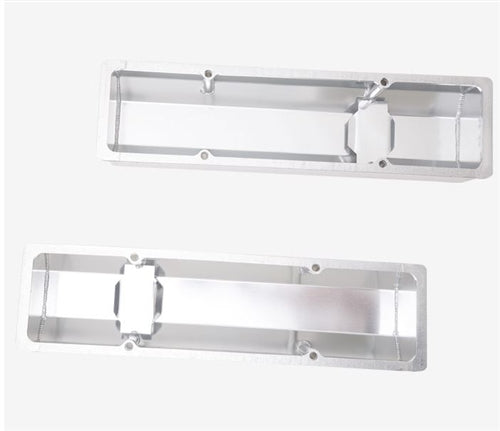 New Chevy Small Block Fabricated Aluminum Valve Cover, Clear Anodized Finish, Angle 2