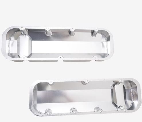 New Big Block Chevy Fabricated Aluminum Valve Cover Set with Polished Finish, Angle 3